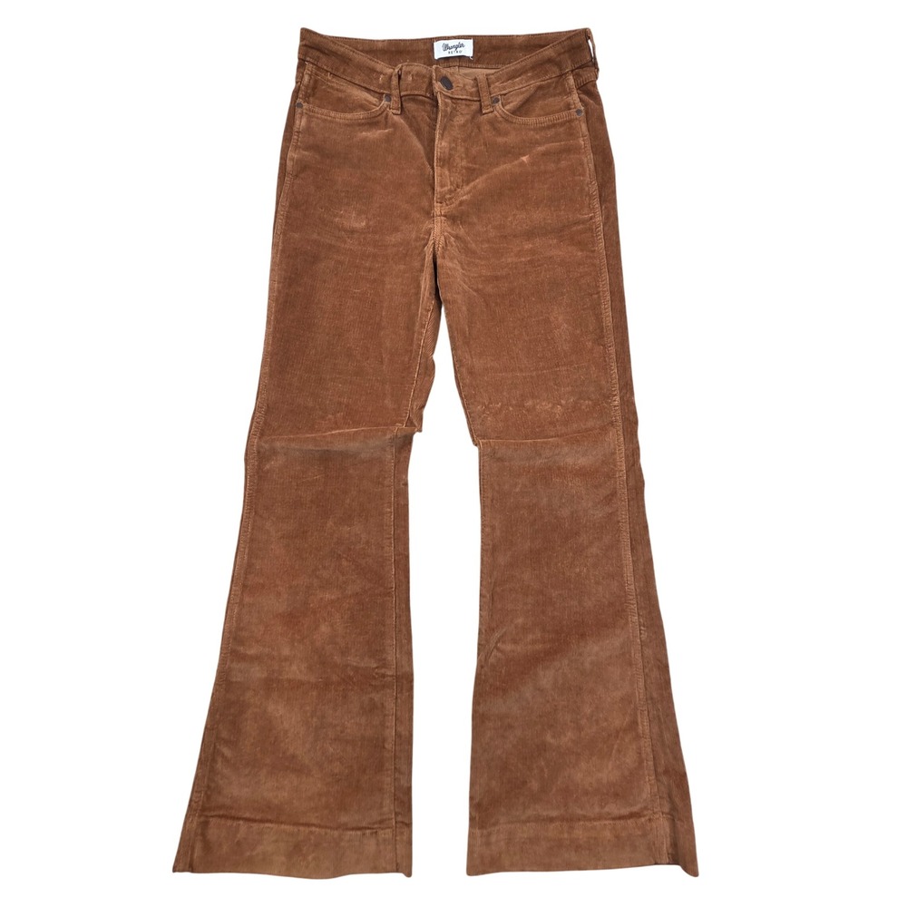Wrangler Retro Womens High Rise Trouser Corduroy Flare Pants Brown 31x32